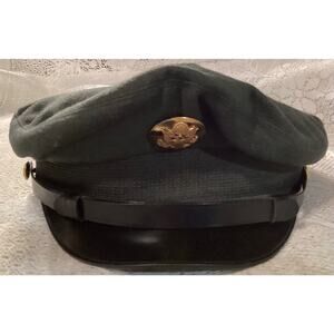 Vtg US Army Enlisted Green Dress Uniform Peaked Hat Vietnam Era Military 7 1/8